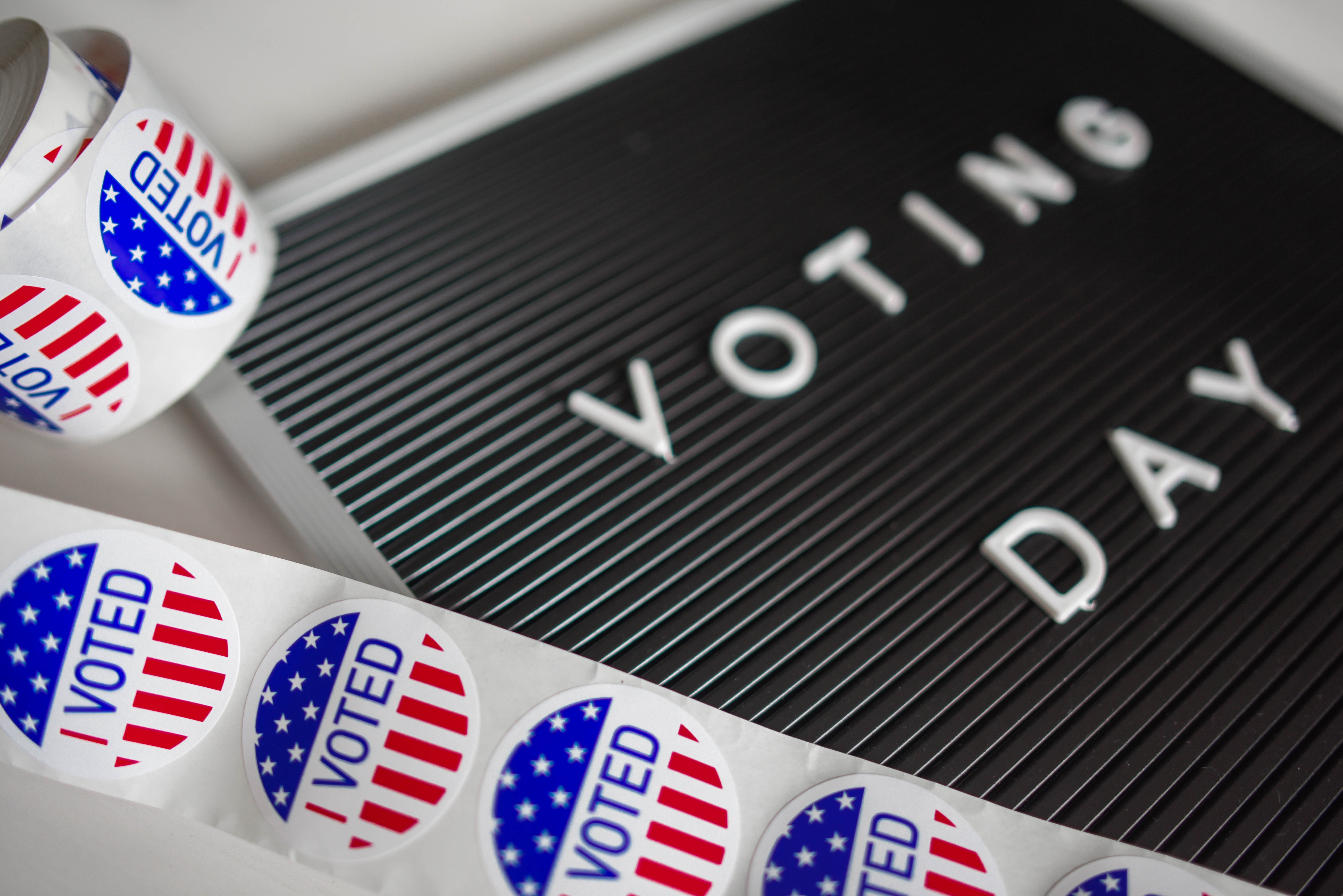 Voting Day letterboard and vote stickers